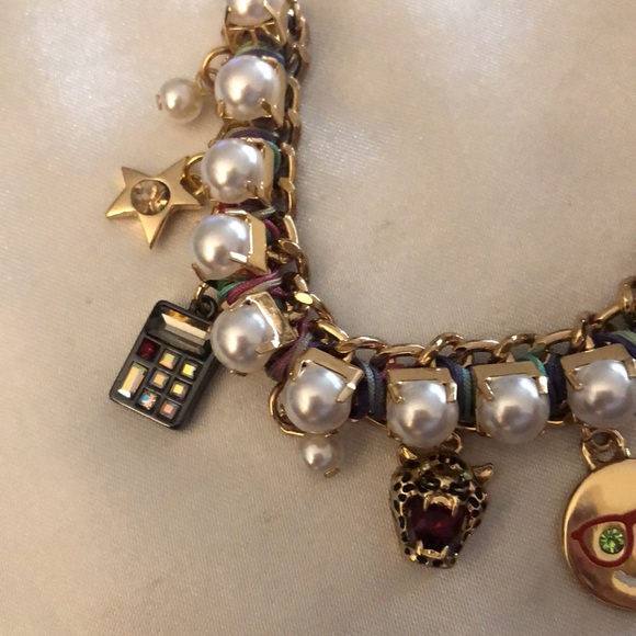 Betsey Johnson Gold Tone & Faux Pearl Back To School Charm Bracelet NWT - Picture 9 of 16